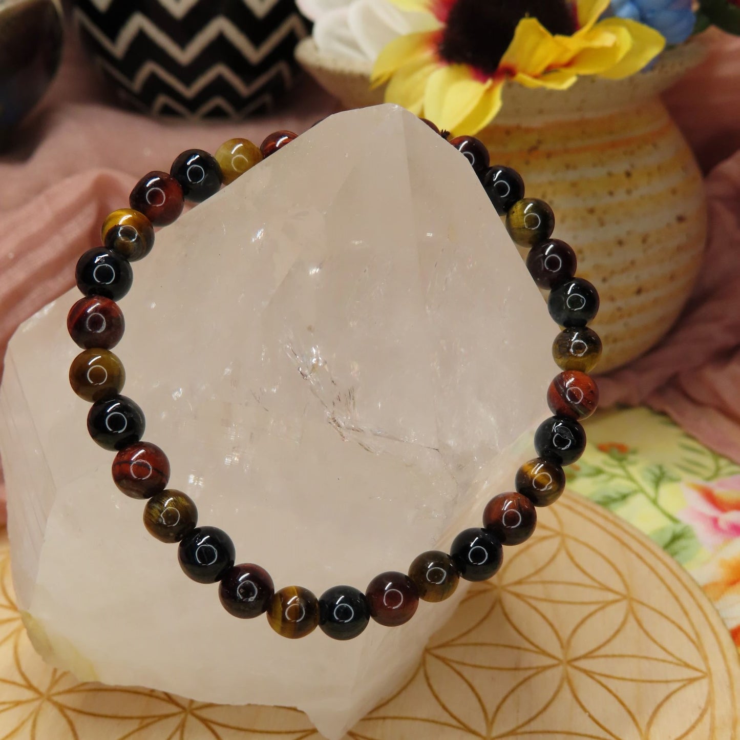 6MM Tri Colored Tigers Eye Bracelet