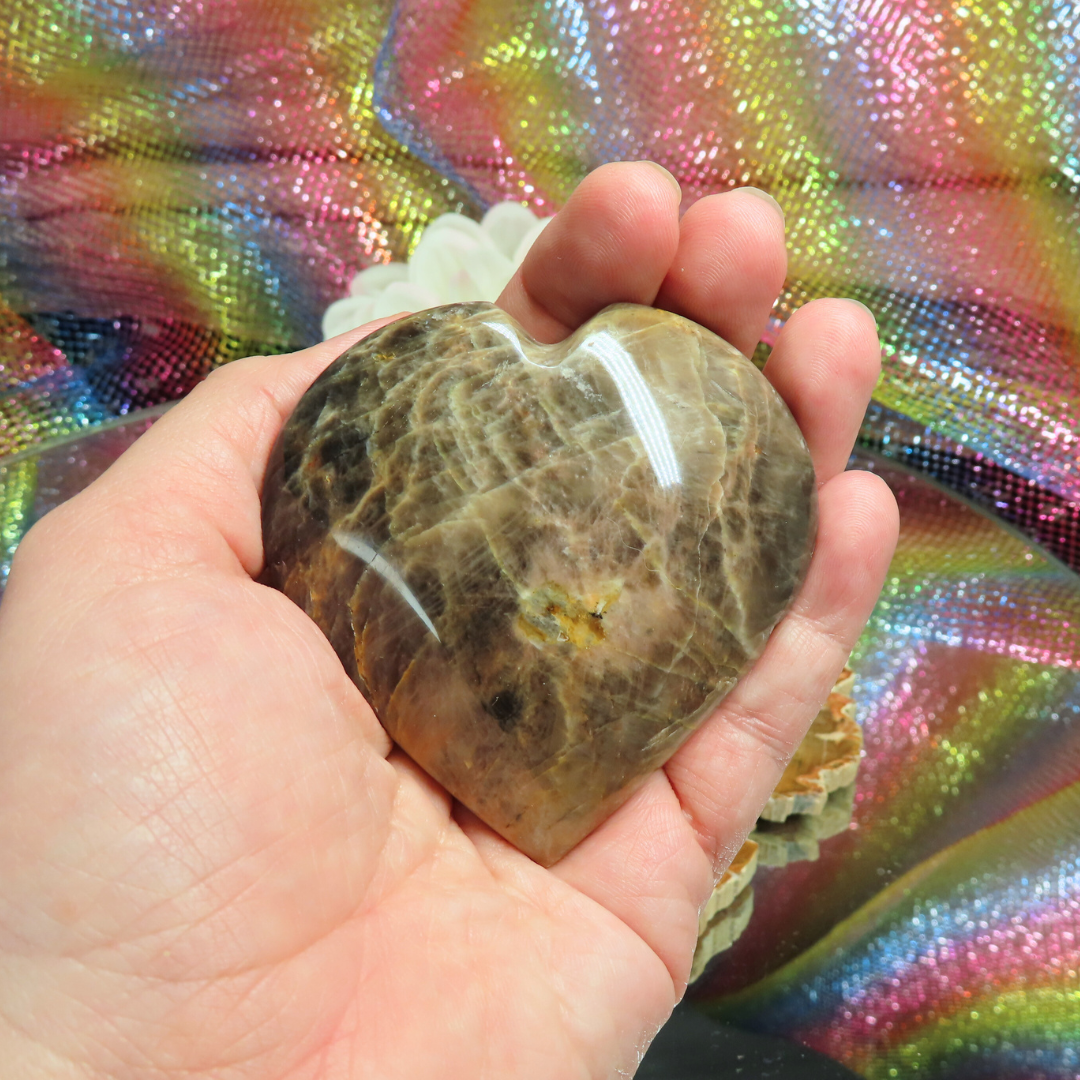 Black Moonstone Heart Palm Stone