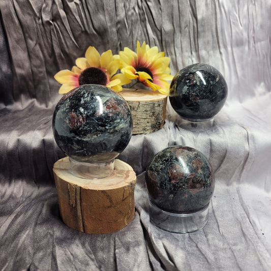 Garnet in Black Tourmaline Spheres