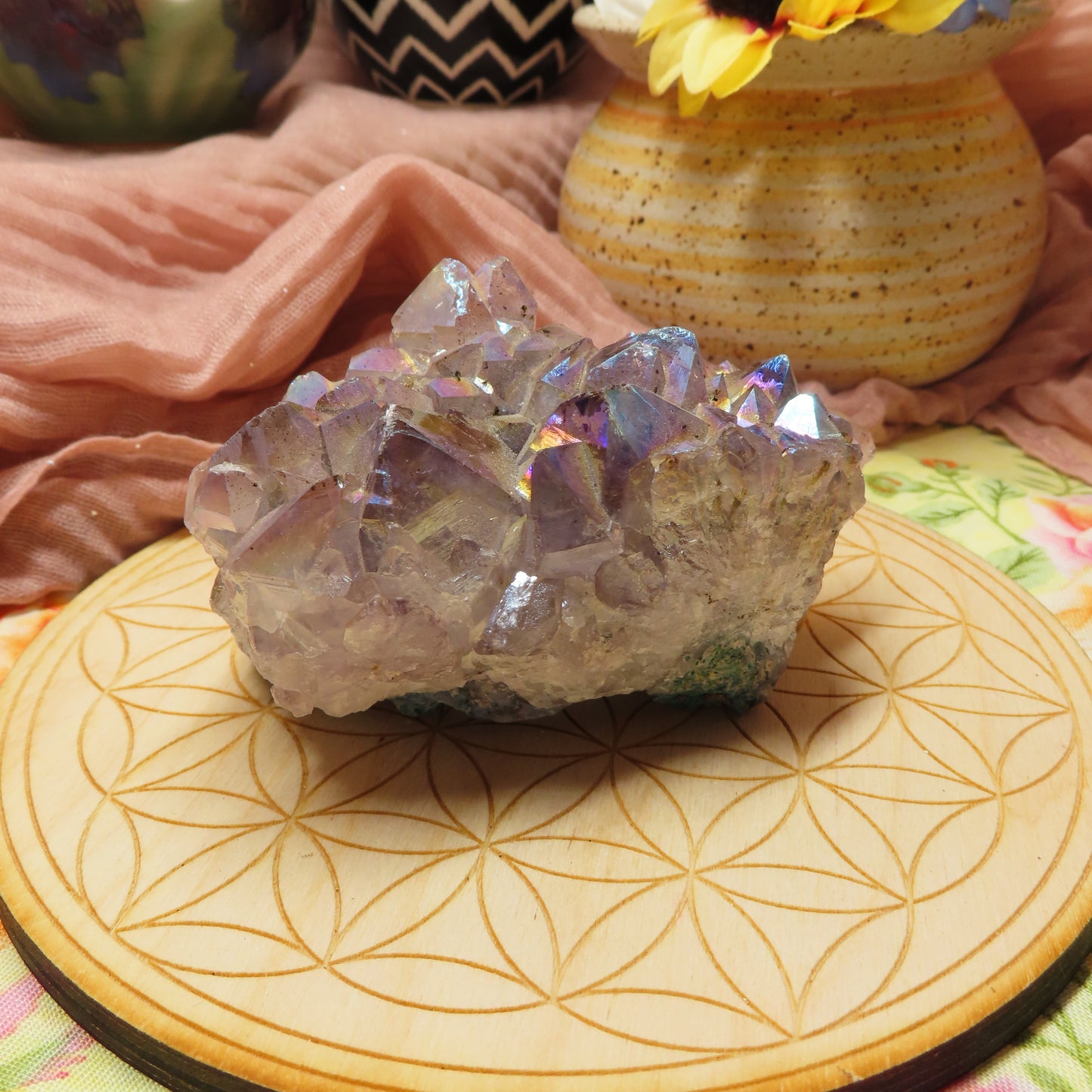 Aura Coated Amethyst Cluster