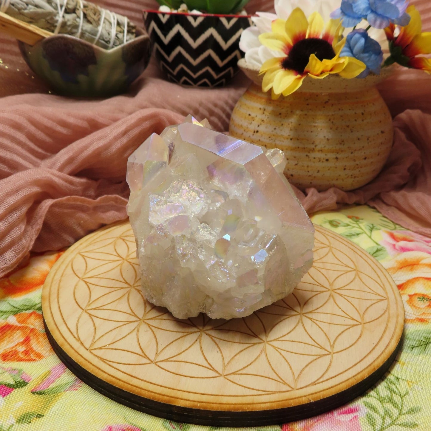 Aura Coated Clear Quartz Cluster