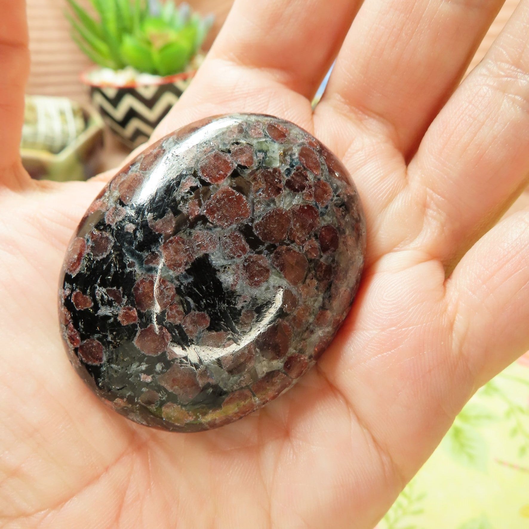 Garnet & Black Tourmaline Palm Stone