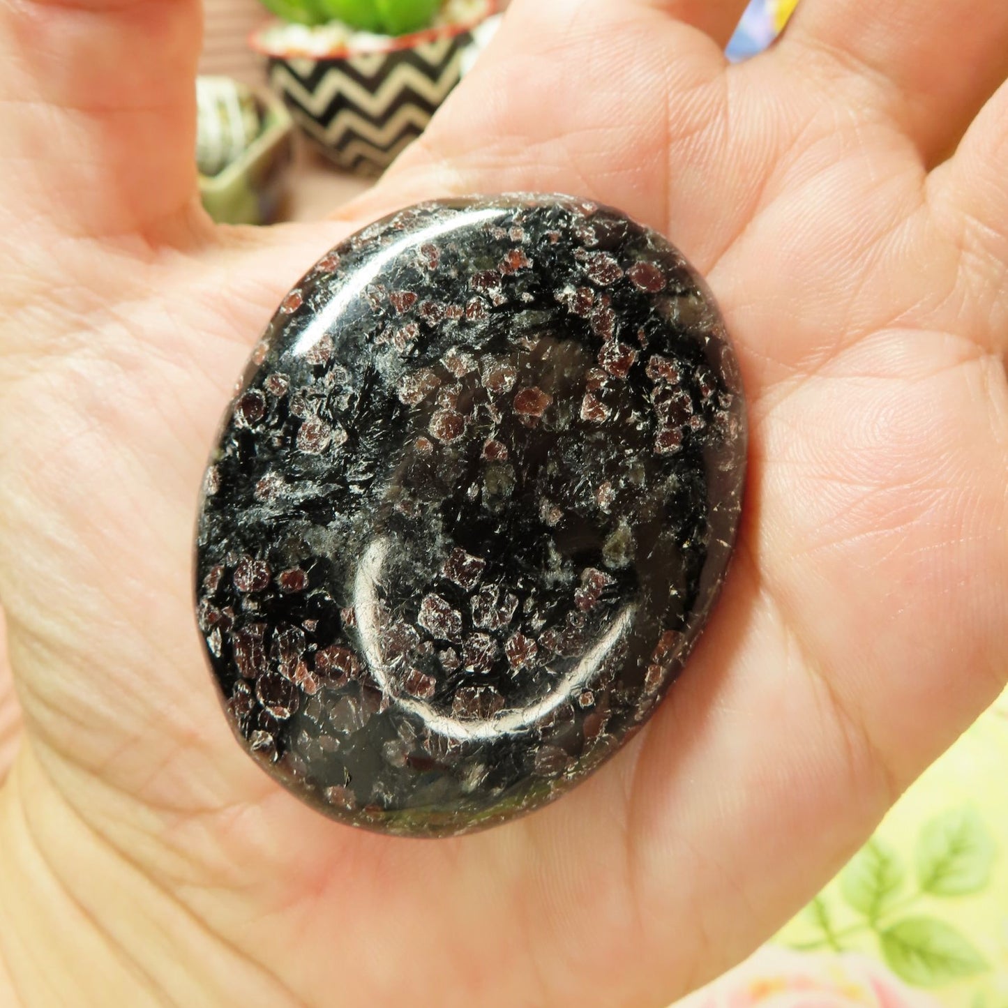 Garnet & Black Tourmaline Palm Stone