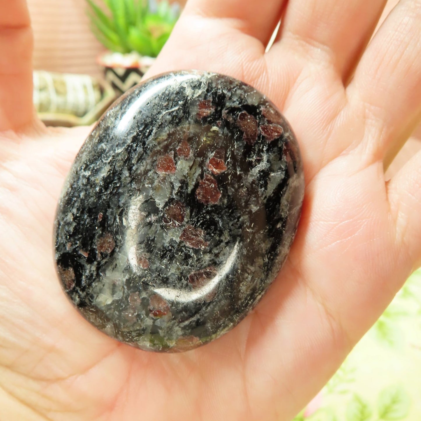 Garnet & Black Tourmaline Palm Stone