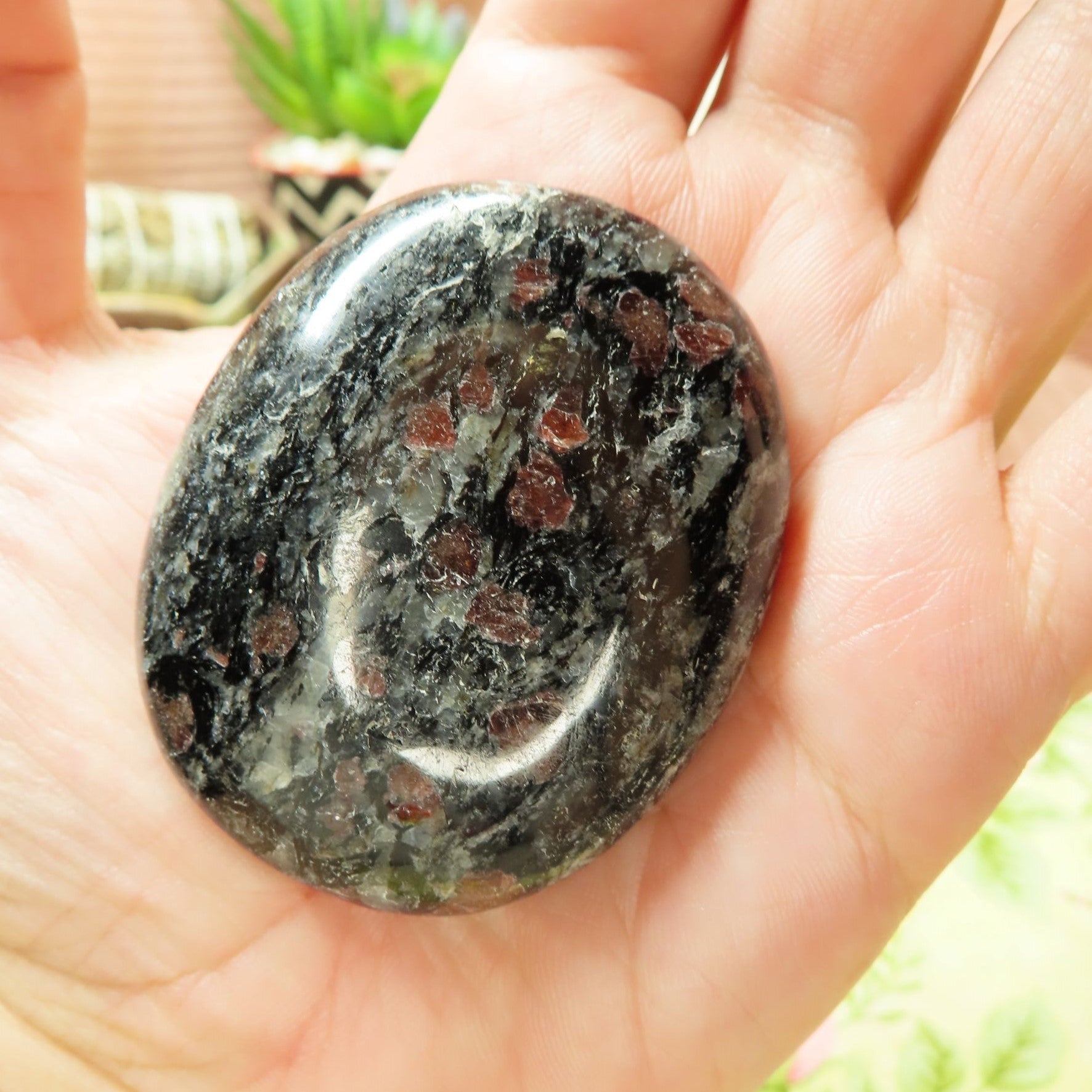 Garnet & Black Tourmaline Palm Stone