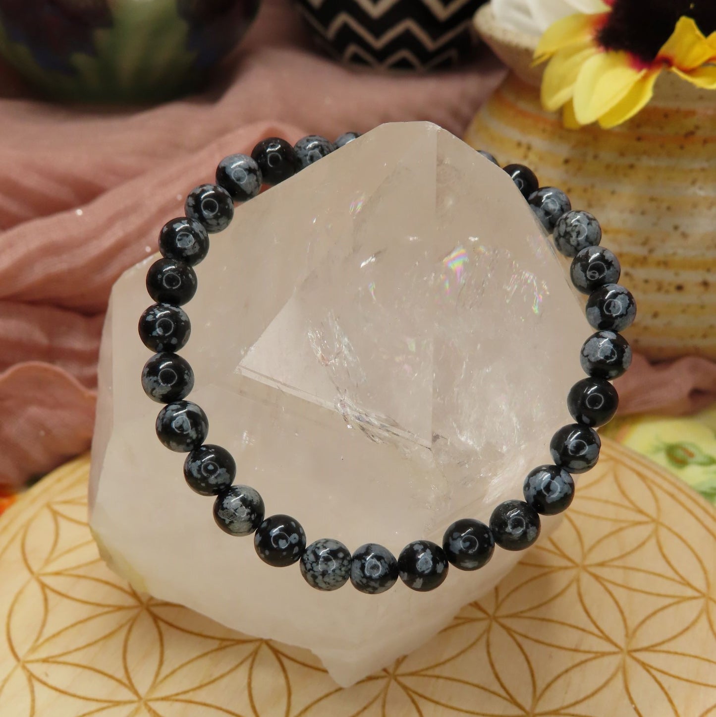 6MM Snowflake Obsidian Bracelet